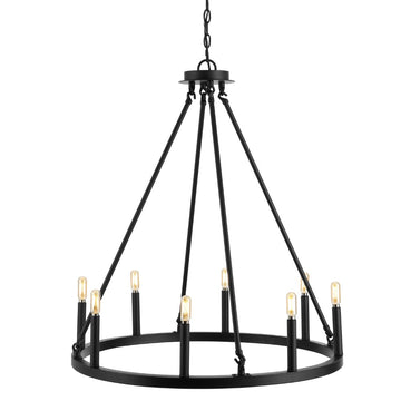 Oberto Ring Iron Rustic Farmhouse LED Chandelier - JONATHAN Y